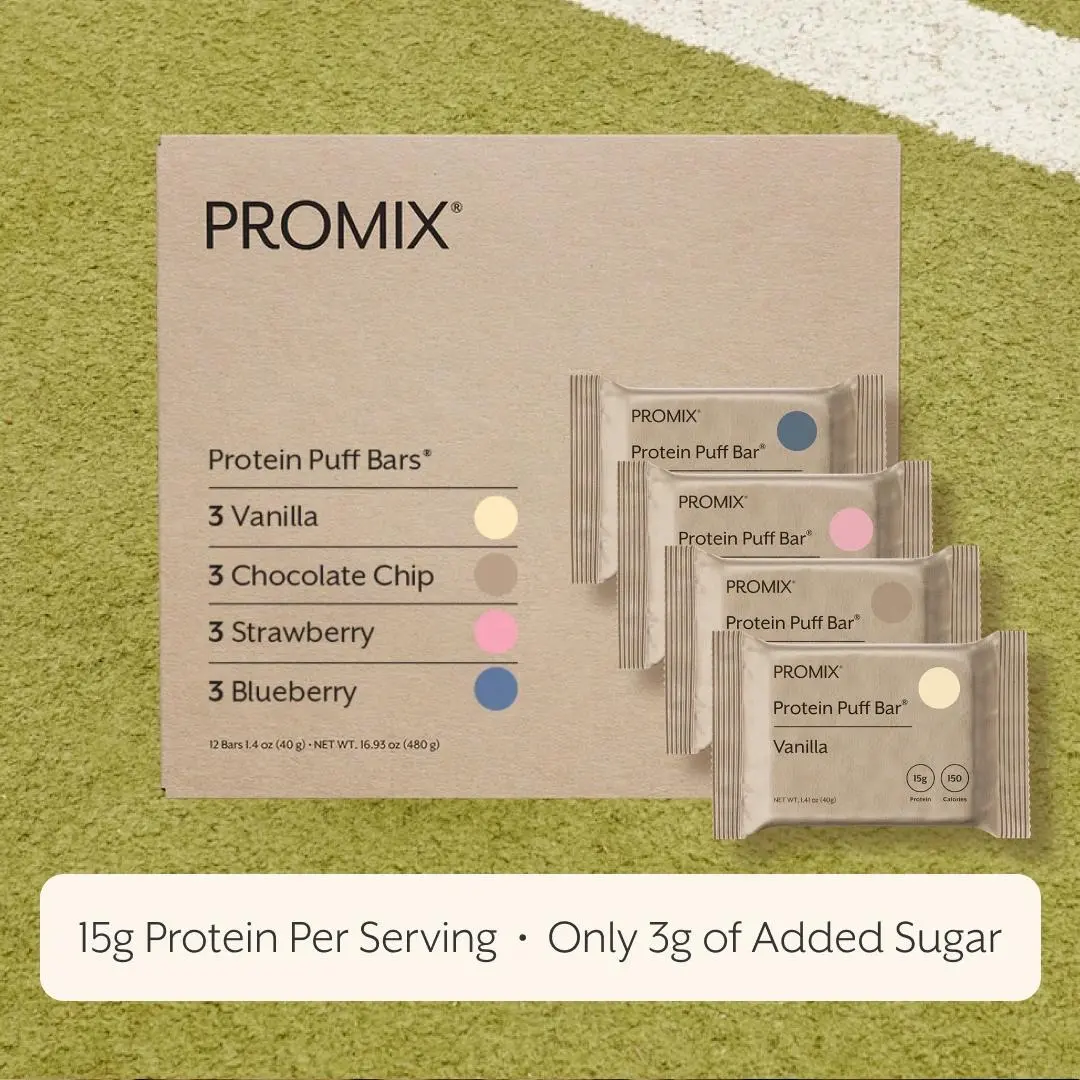 Promix Protein Puff Bars – 15g Protein Low Sugar (3g) – Marshmallow Crispy Treat-Style – Whey Isolate – 12 Bars Promix Protein Puff Bars – 15g Protein Low Sugar (3g) – Marshmallow Crispy Treat-Style – Whey Isolate – 12 Bars