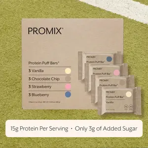 Promix Protein Puff Bars – 15g Protein Low Sugar (3g) – Marshmallow Crispy Treat-Style – Whey Isolate – 12 Bars