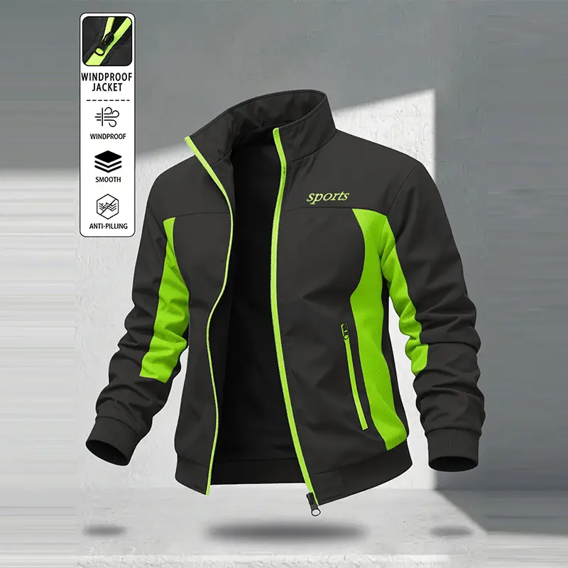 Men’s lightweight windproof cycling jacket with stylish letter print design; suitable for spring/autumn sports, running, and casual wear; cycling apparel for mountain biking; active lifestyle; breathable material; ideal for urban commuting and casual outf