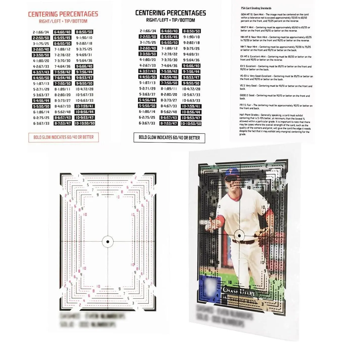 Contains Two Sets Sports Trading Cards Measuring Tools，Card Centering Grading Tool,Sports Cards Grading kit