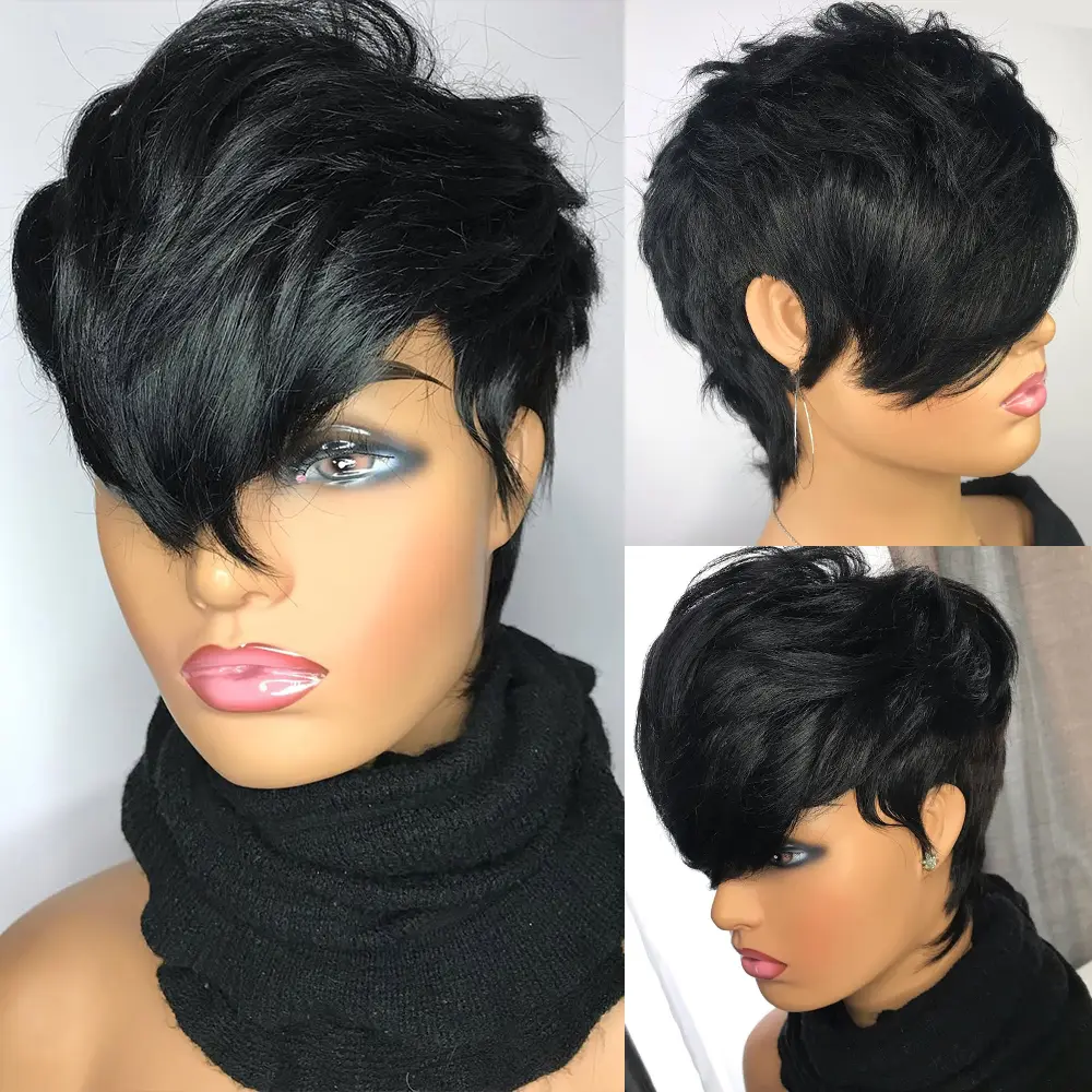 [Live only] ShowReal 0509 Kelly Cut  Pixie Cut Wig Salon Style Kelly cut Wigs for Black Women Human Hair Pixie Cut Short Bob Wig Human Hair None Lace Front Wigs with Bangs Glueless Full Machine Made Wig