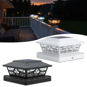 Siedinlar Solar Post Cap Lights Outdoor, Waterproof 4 Modes Dynamic Rotating Beam LED, Warm/Cool White, Fits 4x4 5x5 6x6 Wood/Vinyl Posts for Fence, Deck, Patio & Backyard Decor, Black/White (2 Pack)