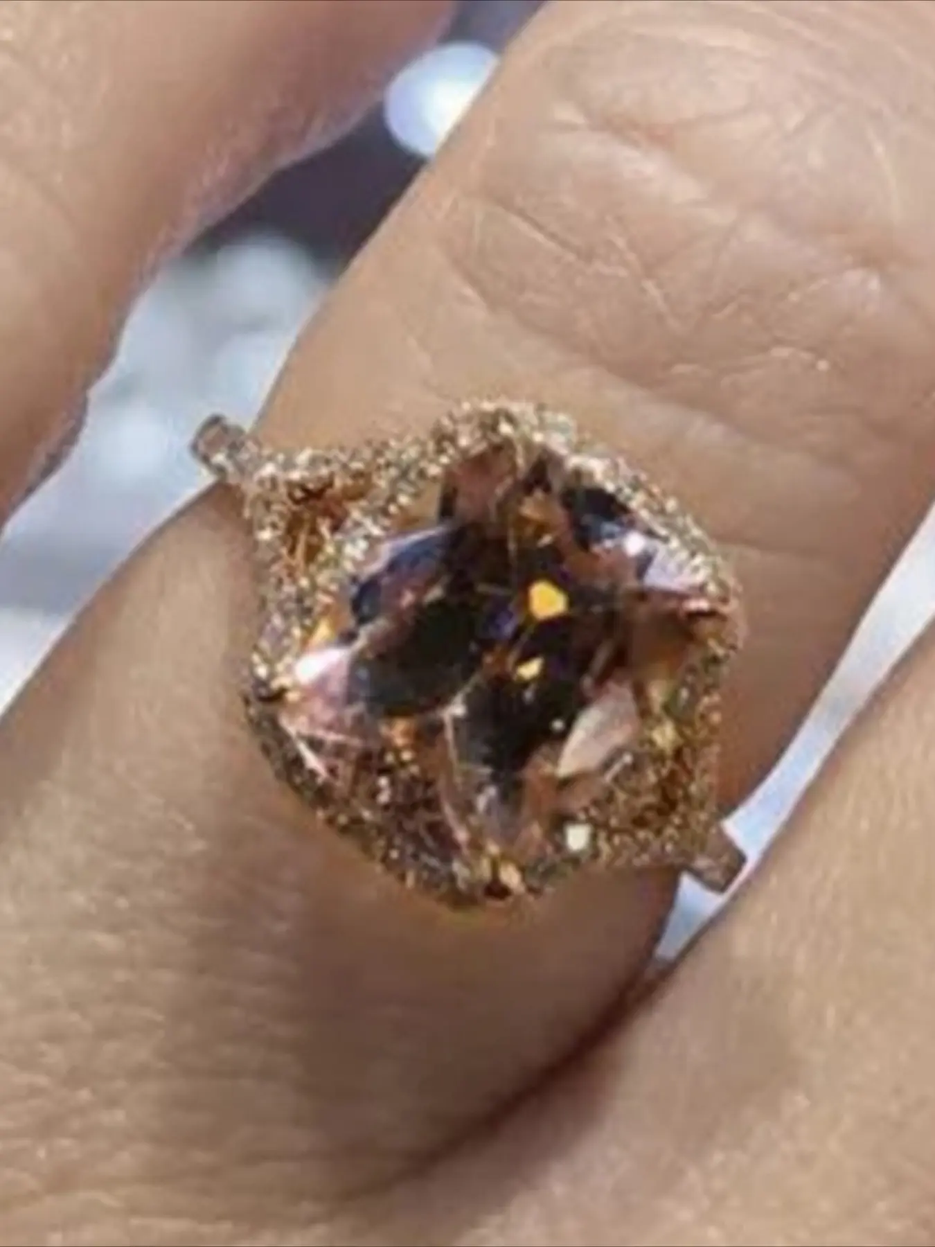 Rose Gold Plated Ring, Champagne Color Zircon Jewelry, Elegant Bridal Accessory for Engagement Parties, Women's Fashion Ring, Engagement Rings