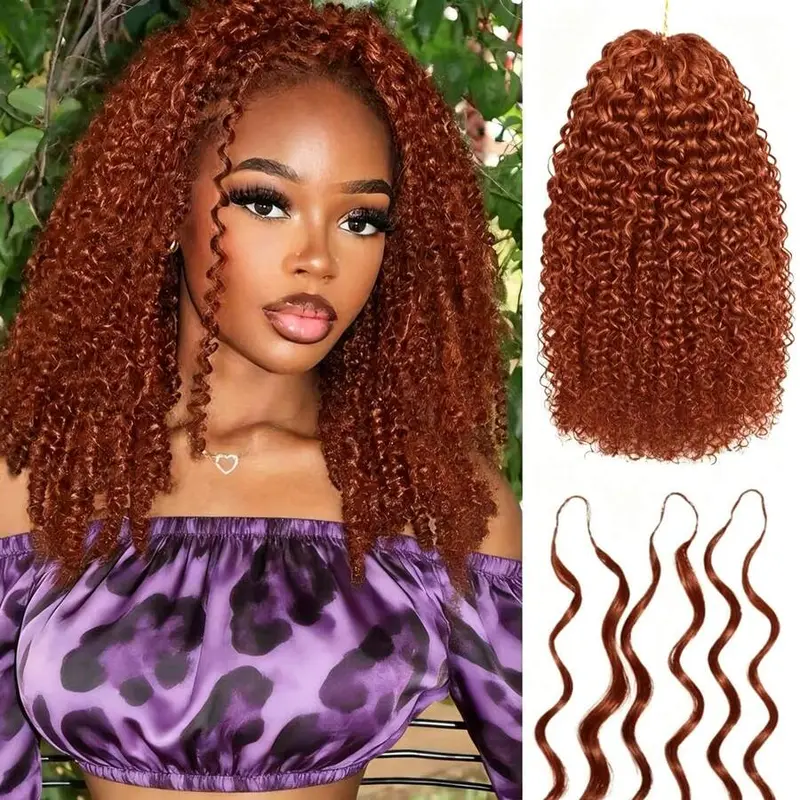 Bling Hair Reddish Brown Burmese Curly Crochet Human Hair Knotless Invisible 50g Pre-Separated Lightweight Feather Crochet Human Hair 18 Inch Reusable Miracle Knots Human Crochet Hair With Spiral Curls End For Women 33# Reddish Brown Color