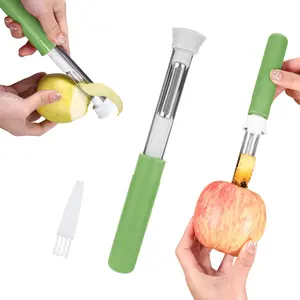 Multi Functional Apple Corer and Peeler,Green Plastic-Handle Apple Corer for Bell Peppers Pears,Stainless Steel 2-In-1 Household Kitchenware, Fruit and Vegetable Peeling Tool,Christmas Halloween Gifts