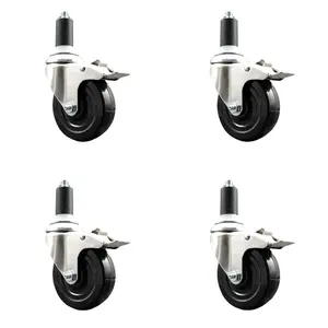 Service Caster SCC-SS316TTLEX20S414-SRS-138-4 Soft Rubber Swivel Stem Caster with 4 in. Caster Wheels 1.38 in. Expanding Stems 316 Stainless Steel Casters - Set of 4