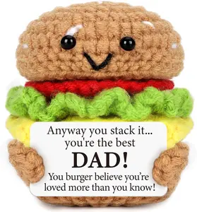Mini Fathers Day Dad Gift from Daughter Son Wife Handmade Crochet Burger Birthday Gifts for Father Husband New Daddy Step Dads First-Time Father I Love You Papa Gift Ideas Best Dad Ever