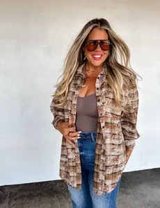 Juniper Bleached Plaid Button Down Long Sleeve Top