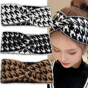 Houndstooth Knit Headband - Versatile Wide Elastic Hair Band for Women