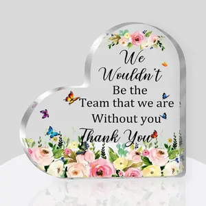 Thank You Gift for Women, Teacher Coworker Appreciation Gifts, Office Leaving Job Farewell Gift for Employees Coworker Leader, Boss Day Desk Accessories Thank You Boss Lady Acrylic Heart Decorative Plaque