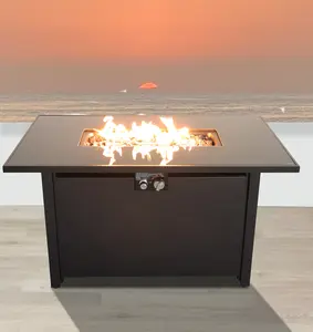 YYDS 43" Smoked Glass Metal Rectangle Fire Pit (Black)