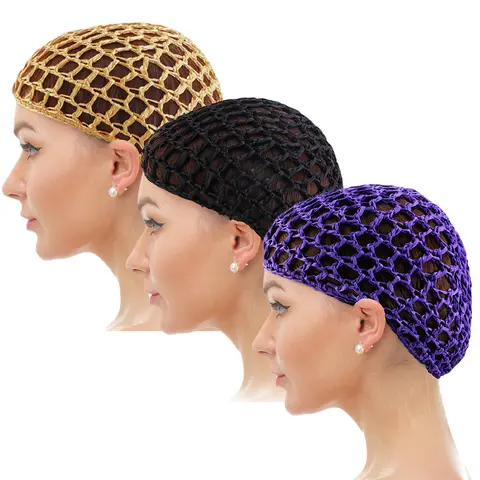 3pcs Set Mesh Crochet Hair Net Woven Hair Cap Bonnet Night Cap Sleep Cap For Women Wig Head Cover Accessories Shower Essentials Autumn beanies