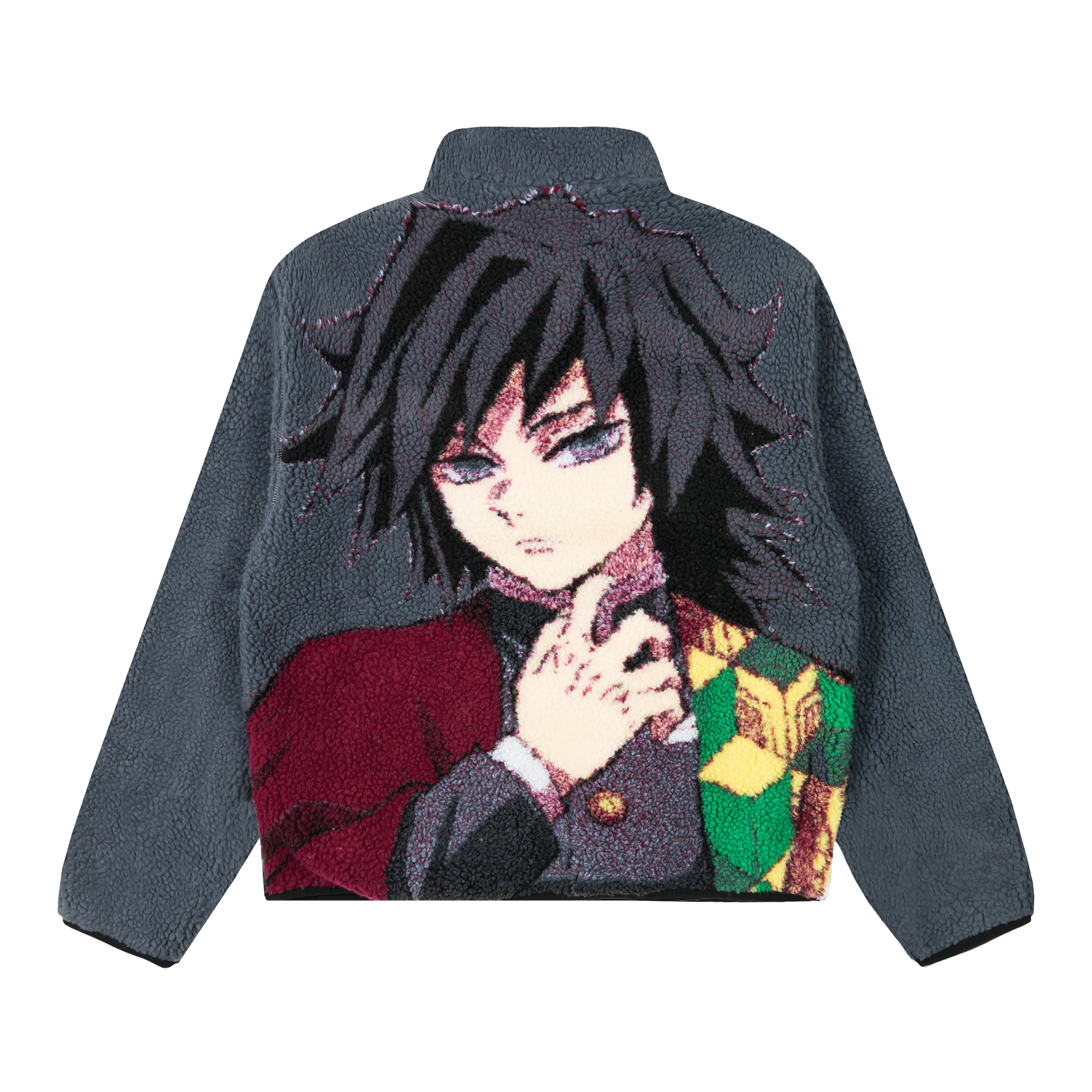 Hypland x Demon Slayer: Kimetsu no Yaiba Anime Theme Men's Polyester Fleece Shell Coat, Soft Fabric, Lightweight Casual Menswear Top, Multi-Size Grey Jacket