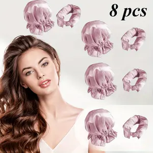 8 Pcs Sleeping Manual Curling Iron, Heatless Curling Iron, 4 Pieces of Curling Irons, 4 Pieces of Curling Caps, Overnight Curling Iron, Lightweight and Compact, Suitable for Most Hair Types Haircare Smooth