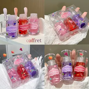 3-color Moisturizing Fruit Flavored Nourishing Lip Oil Set - Moisturizing, Hydrating, Brightening, Dewy, Brightening Lip Line, Suitable for All Skin Types, Daily Use, Holiday Gift, Lipgloss