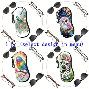 1pc DIY Birds Diamond Art Sunglasses Case, Portable Sunglasses Organizer, PU Leather Eyeglasses Storage Bag with Zipper Keychain, Portable Glasses Case for Daily Use, Travel, Gift for Friends and Family, Suitable for Birthday, Christmas, New Year
