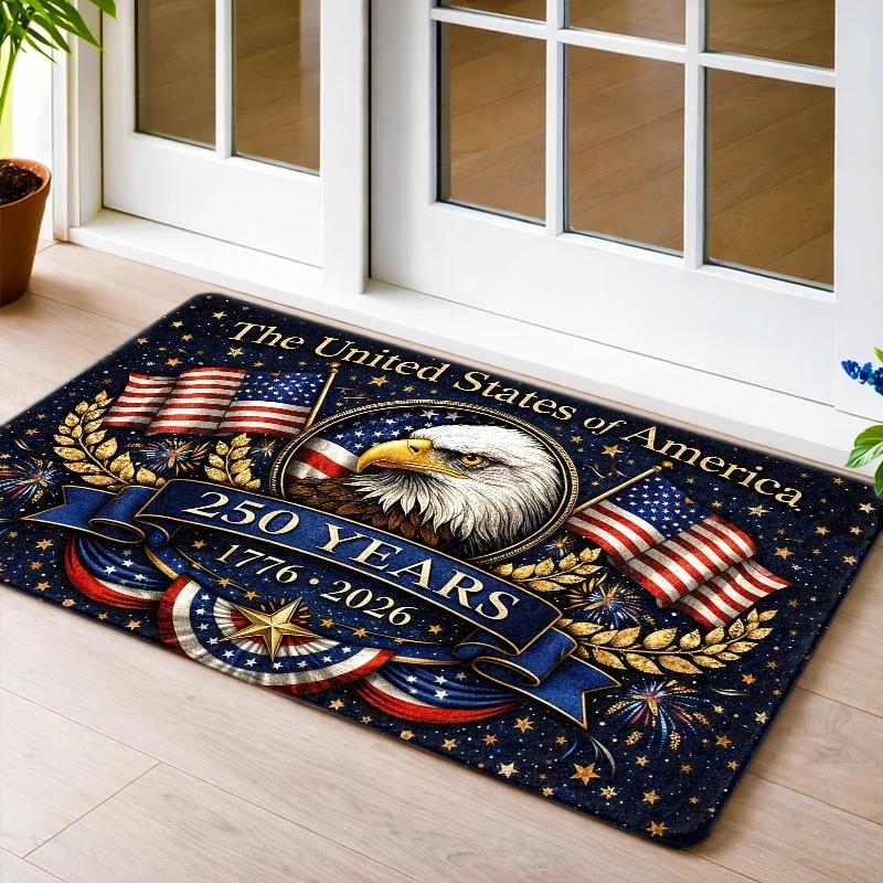1pc, 2pcs, 3pcs 250Th Anniversary Commemorative Mat, 1776-2026 Flag Decorative Foot Mat, Fleece And Non-Slip Rubber Backing, Durable And, Machine Washable