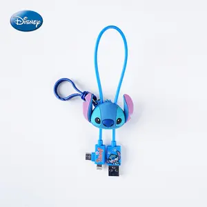 1PC Disney Officially Licensed Disney Stitch USB Data Cable - Functional Keychain Bag Clip Multi-Functional 3-Plug Data Cable for Typc Compact and Convenient to Carry Around