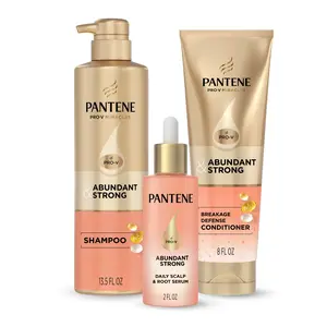 Pantene Abundant & Strong 3-Piece Regimen with Pro-Vitamin B5 Complex and Niacinamide, Shampoo (13.5 oz), Conditioner (8 oz), Serum (2 oz)