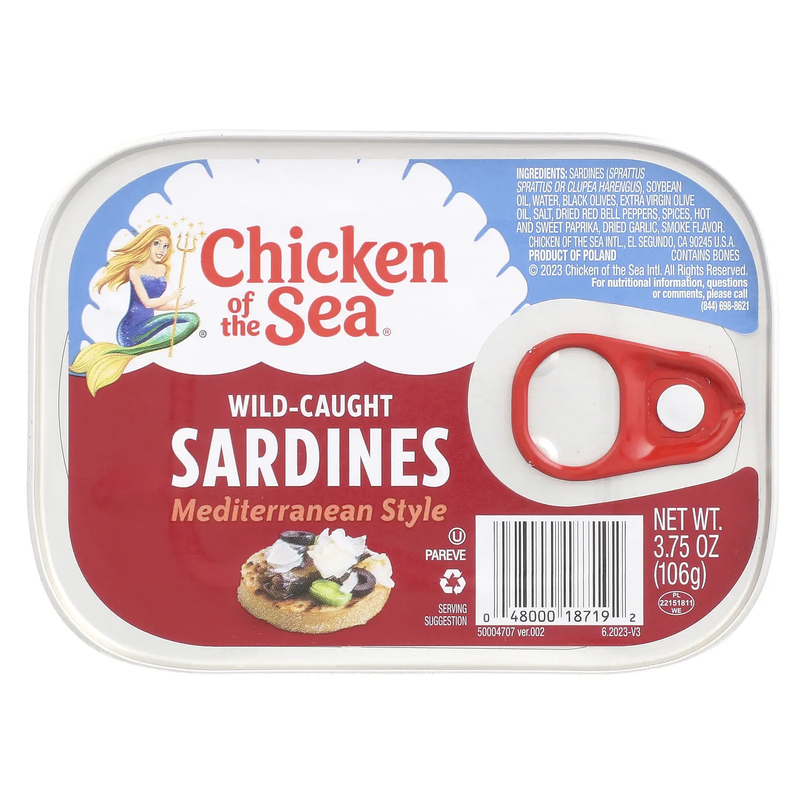 Chicken of the Sea Wild-Caught Sardines, Mediterranean Style, 3.75 oz (106 g)