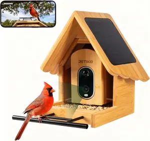 DETIKO Bamboo Bird Feeder with Camera, 2K HD, Auto AI Identify 2800+ Birds, Solar-Powered, Night Vision, Real-Time Alerts, Family/Friend Sharing, Gift for Nature Lovers