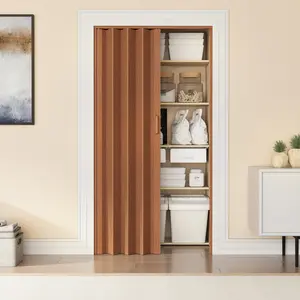 Hardware 36" W PVC Foldable Accordion Doors or Privacy Room Divider for Internal Use, Walnut