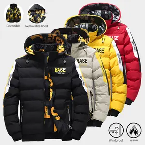 "JM Men Reversible Hooded Cotton Puffer Jacket 2-Way Wear Contrast Print Windproof for Winter Casual (Single Piece)"