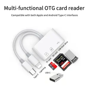 5in1 USB3.0 TF Flash Drive Type-C Mobile Storage OTG Photo Stick U-Drive Files SD/TF Card Reader Compatible for iPhone for iPad for SamSung for Android Phone with Type-c, etc, Multifunctional OTG Adapter Plug & Play sd card reader USB-C