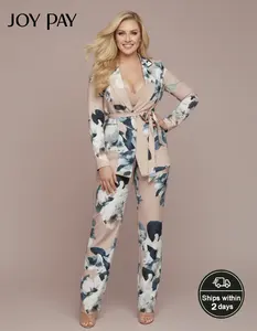 JOYPAY Floral Print Women's Blazer and Pant Set Elegant Two-Piece Suit Blue Casual Chic Soft Tailored Fit Versatile Styling Comfortable Fabric