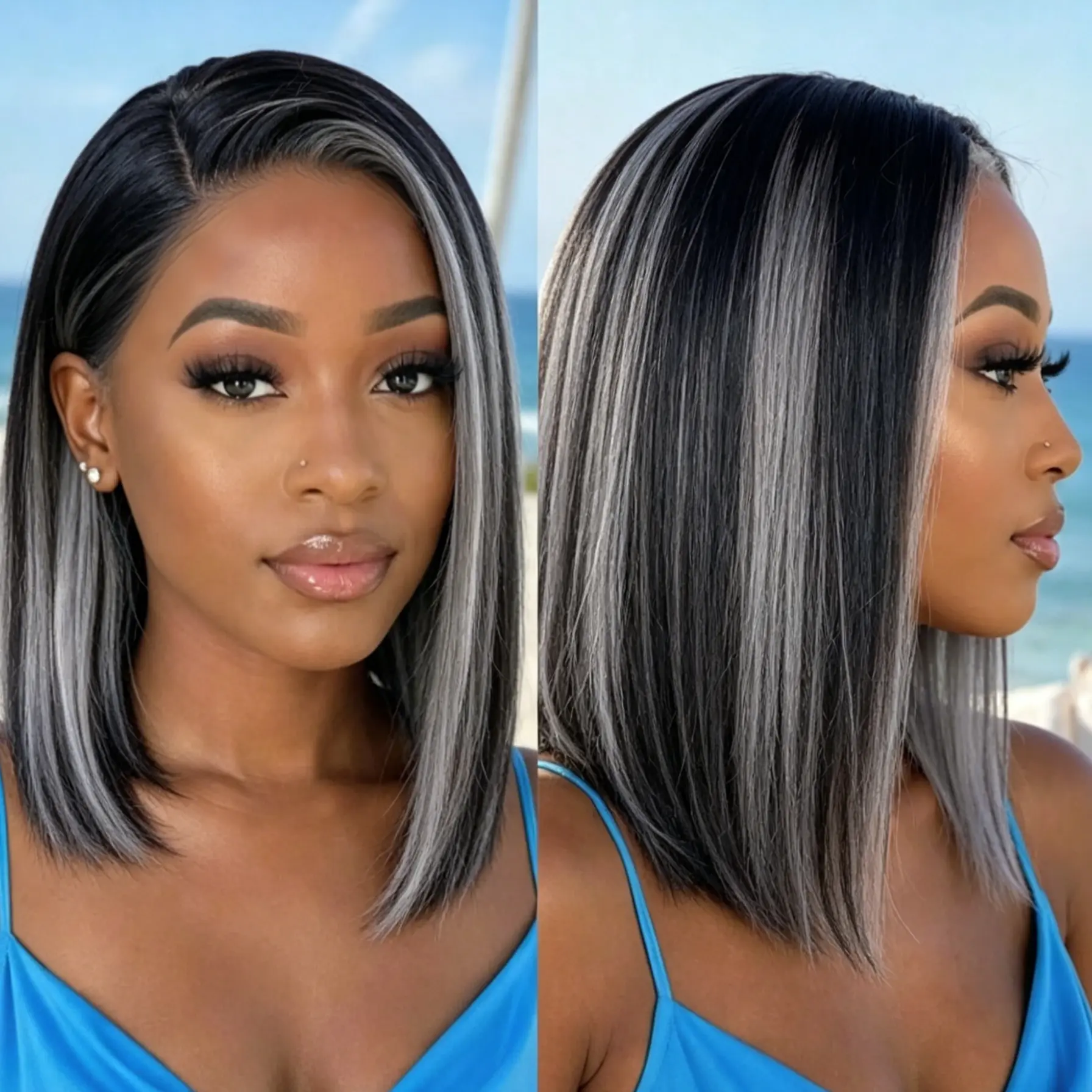 [New In]ShowRealHair 2x6 Grey Bob Wigs Human Hair 1B/Grey Color Brazilian Virgin Hair HD Lace Front Wigs Human Hair Glueless T-Brown/Gray Bob Wig with  Straight Bob for Women 12 lnch