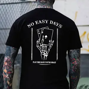 NO EASY DAYS Bone Hands with Pokers Black Print T-shirt - Naughty Clothes Men Cotton Menswear Hoodie Sweatshirt Underwear Human Tshirt