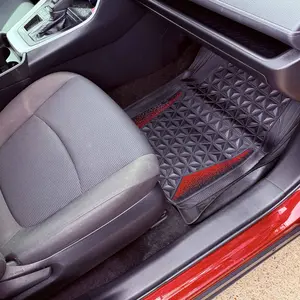 CAR PASS Bling Diamond Rhombus Rubber Leather Car Floor Mats, All-Weather for Car Full Set Durable Anti-Slip, Waterproof Trim Universal Fit,Sedan,SUV,Truck Vehicle Automotive