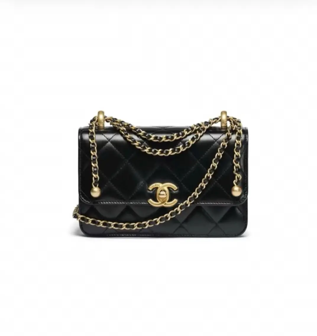 Pre-owned CHANEL 25S Latest Version Black Gold Double Gold Beads 19 Flap Chain Bag Chip Version 2504139