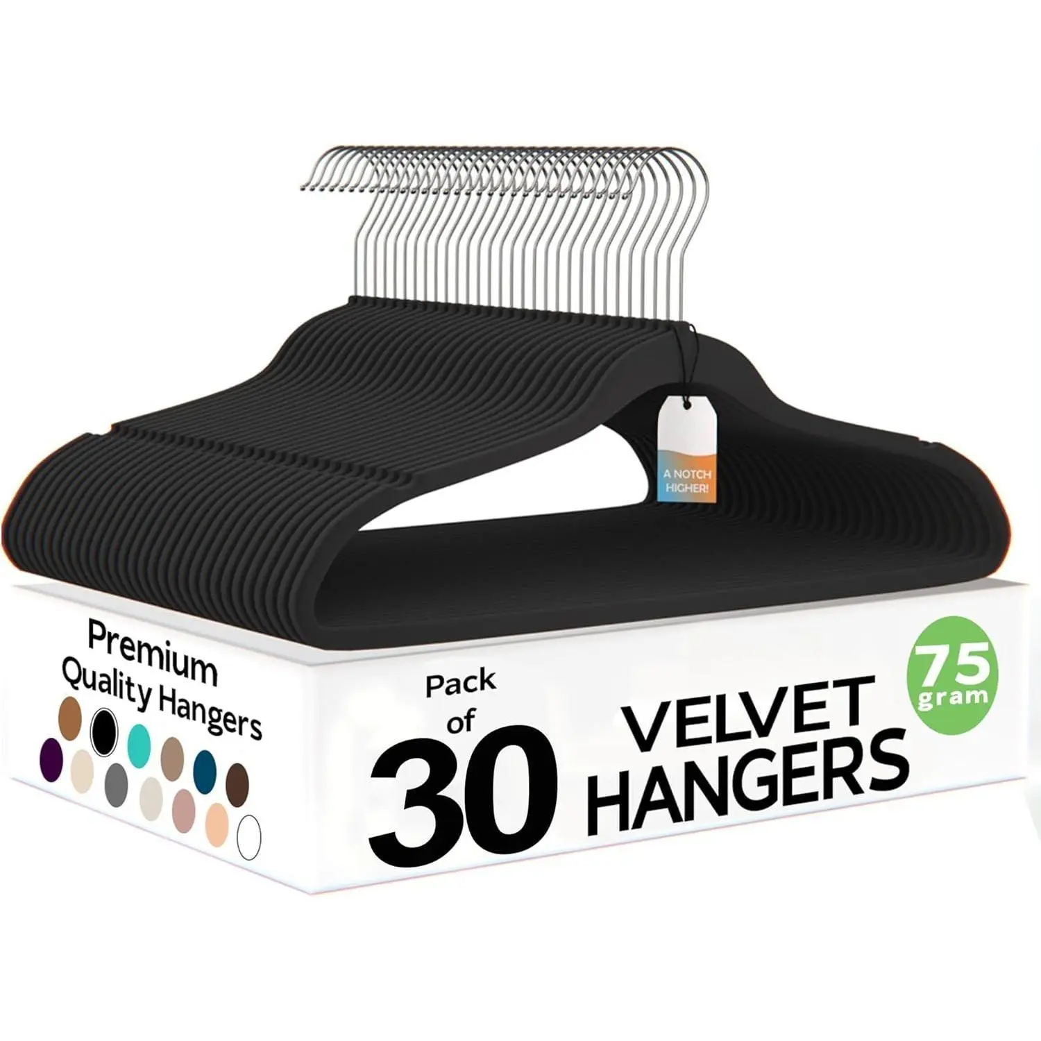 Hangers 30 Pack Ultra Thin Non Slip Adult Felt Space Saving Suit Hanger for Closet Heavy Duty Coat Pants Jackets Dress Hangers 360 Swivel Hook Hold Upto 10 lbs Black