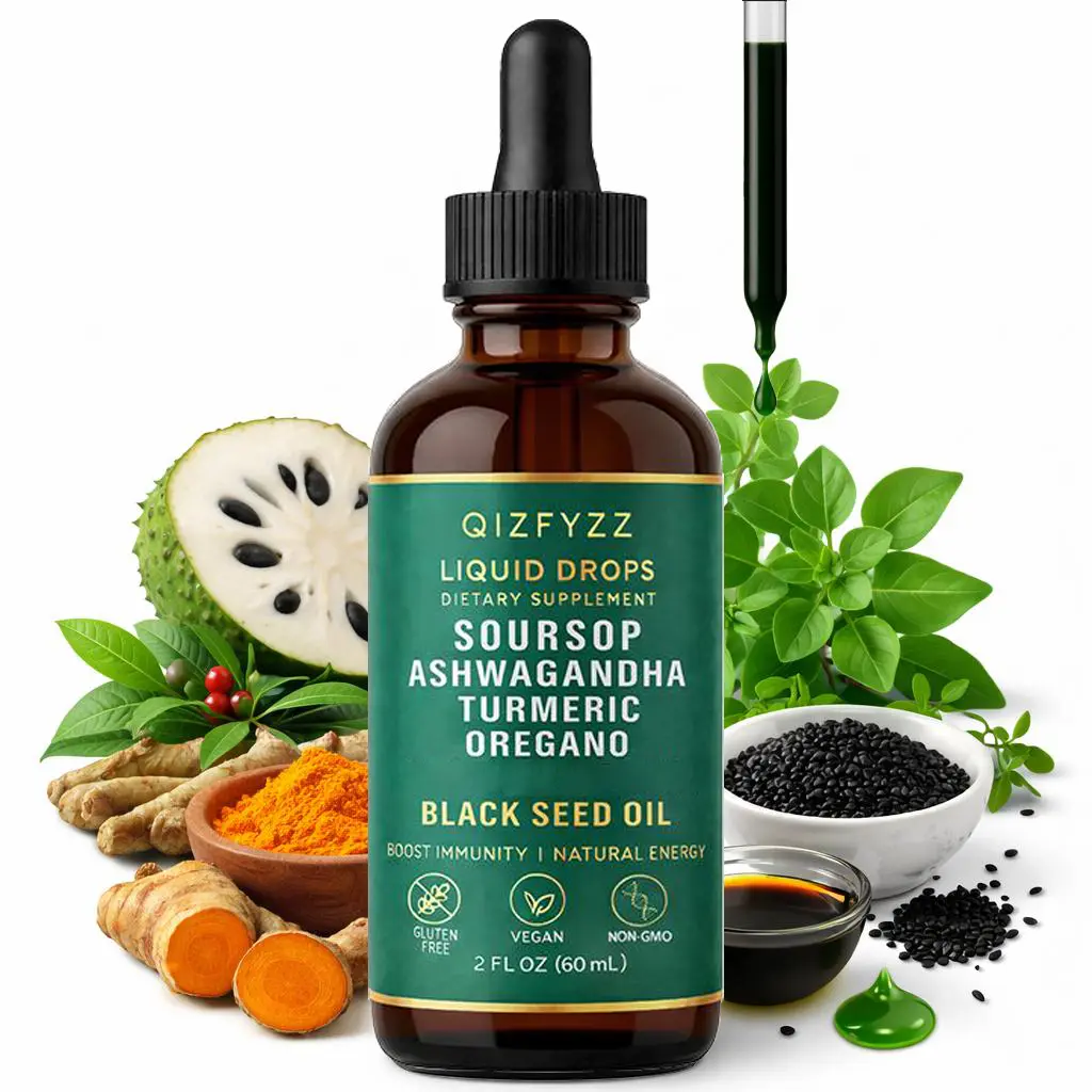 10-in-1 Soursop Bitters Herbal Liquid Drops Minerals Supplement - Vegan, Non-GMO Dietary Blend with Nori, Moringa, Turmeric, Black Seed Oil, Oregano, Ashwagandha - Immune Support, 2 fl. oz.