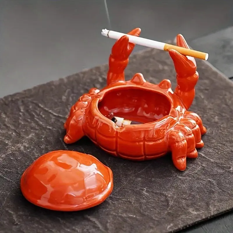 Cute crab ceramic ashtray with lid, prevents ash from splashing, home living room decorative cigar ashtray, artistic gift