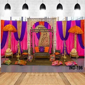 Photography Background Traditional Wedding Purple Pink Drapes Carved Throne Ethnic Style Proposal Wedding Photo Studio Backdrop