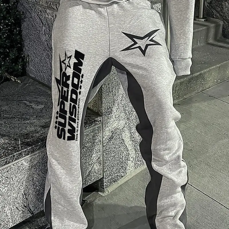 Men's Letter & Star Print Drawstring Waist Knit Athletic, Regular Fit Casual Comfy Pocket Pants for Daily Wear, Men's Trousers for All Seasons, Athleisure Sweatpants