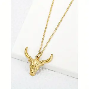 1 Piece Retro Golden Stainless Steel Bull Pendant Necklace, A Must-have for Daily Life and Parties, Carnival, Gifts, and Birthday Gifts for Family or Friends, Showcasing Unique Dominance