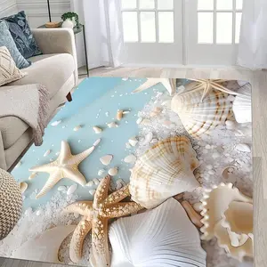Starfish & Shell Pattern Floor Mat, Rectangle Soft Comfortable Floor Carpet, Decorative Area Rug for Home Living Room Bedroom, Home Decor