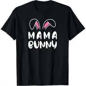 Unisex Round Neck Short-Sleeve Matching Family Easter Bunny Ears T-Shirt, Mom and Kid Easter Clothes