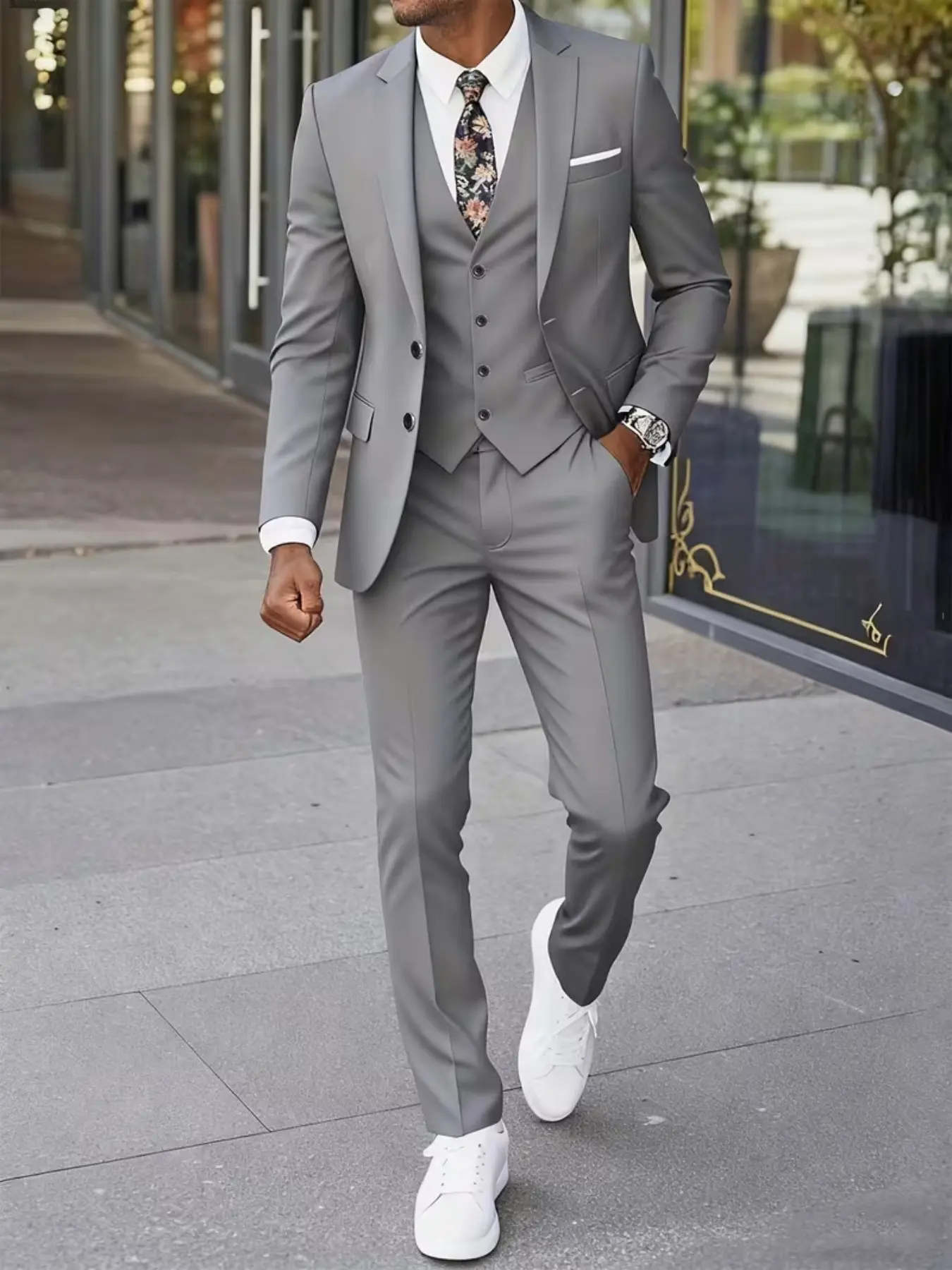 Men's Classic Notch Lapel Three-Piece Suit Set, Single Row Button Blazer, Vest, Adjustable Waist Pants, Formal Business Attire, Groom Suit, Versatile for All Occasions, Business Formal Wear