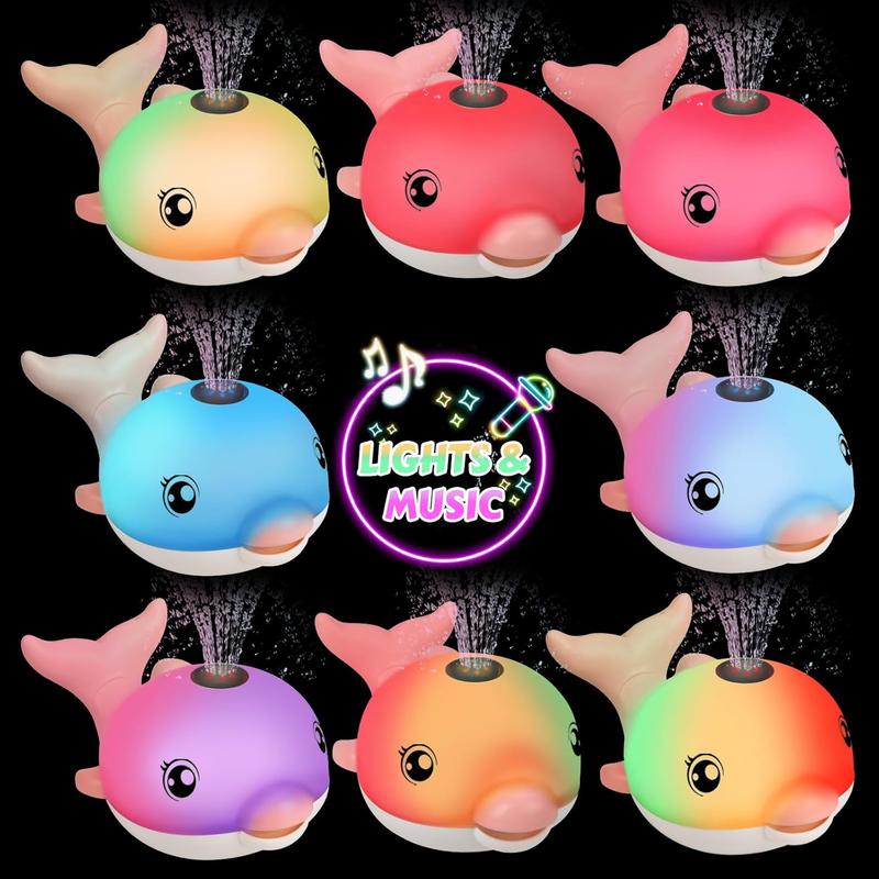 Light Up Baby Bath Toys with Music, Rechargeable Dolphin Sprinkler Bathtub Toy, Floating Water Toys for Toddlers 1-3, Gifts for Boys & Girls Age 1 2 3 4 5, Halloween & Birthday Present – Pink
