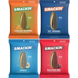 SMACKIN’ Sunflower Seeds 4-Flavor Variety Pack – 4oz Bags (Cheddar Jalapeño, OG Original, Backyard BBQ, Ranch, Garlic) Snack for On-the-Go Munching