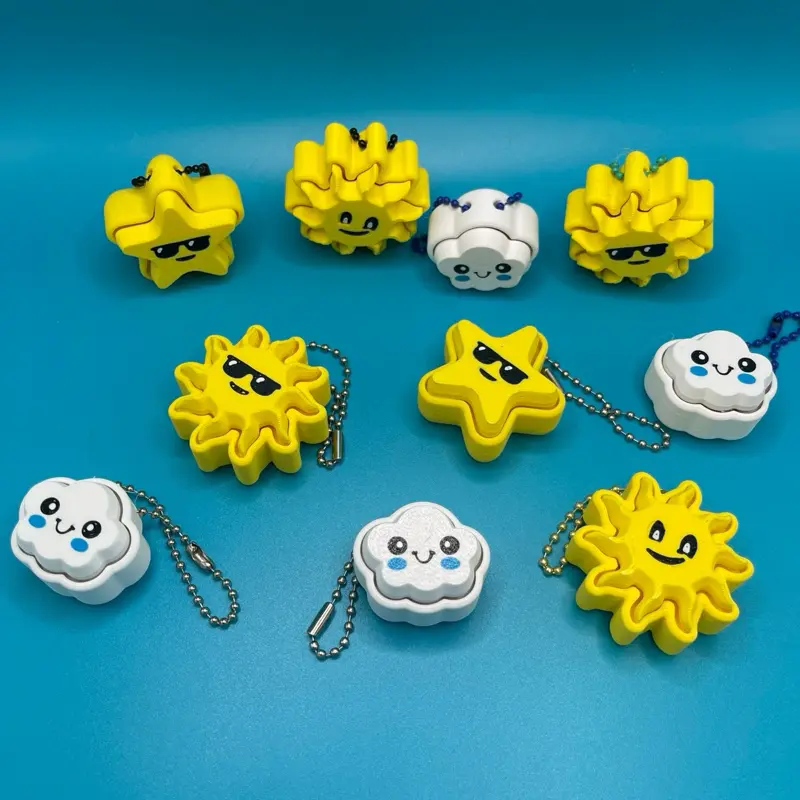 Superstar Cloud and Sun Fidget Clicker Keychain Charms - Back to School Treasure Box Prizes | Sensory Stress Relief, Kids Party Bag Gifts & Supplies, Bulk Packs Availablele