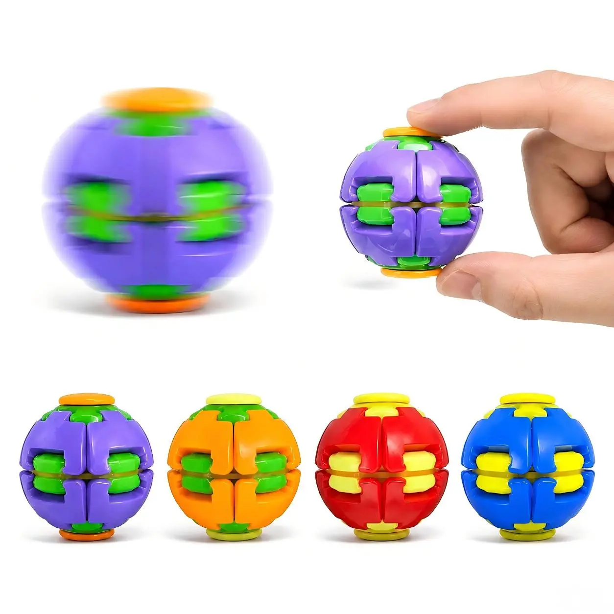 [Pop-N-Spin] Mechanical Press & Gyro Spin Fidget Toy, ASMR Clicky Desk Toys for Stress Relief & ADHD Focus, Sensory Rotary Ball Office Gadgets (4 Colorways)