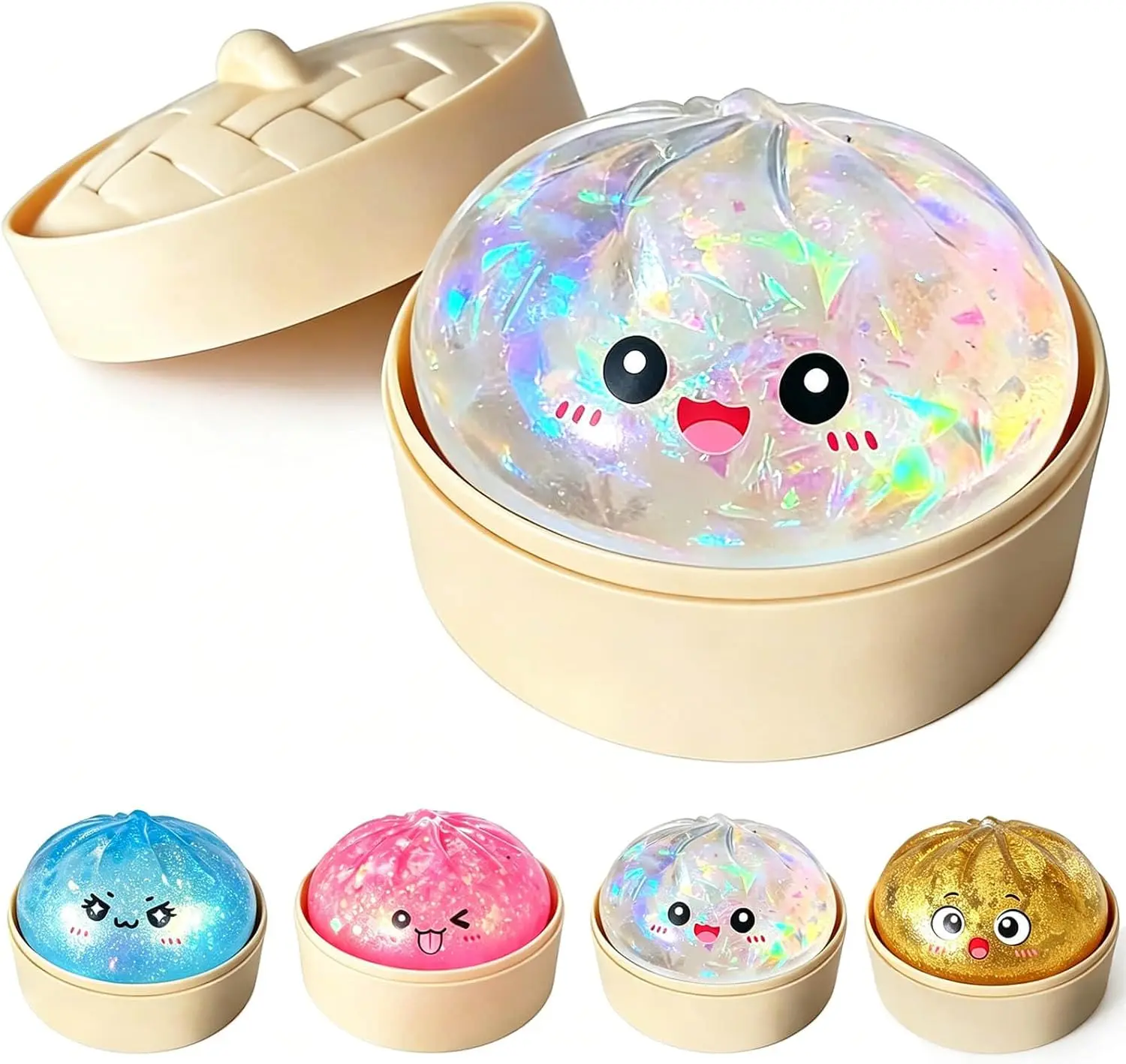 Sugar Dumpling Squishies, Sparkling dumplings with box, Squishy Stress Relief sensory toy, soft slow rebound squeeze toy, suitable for adult Easter basket filling and stockings (random color, blind box)