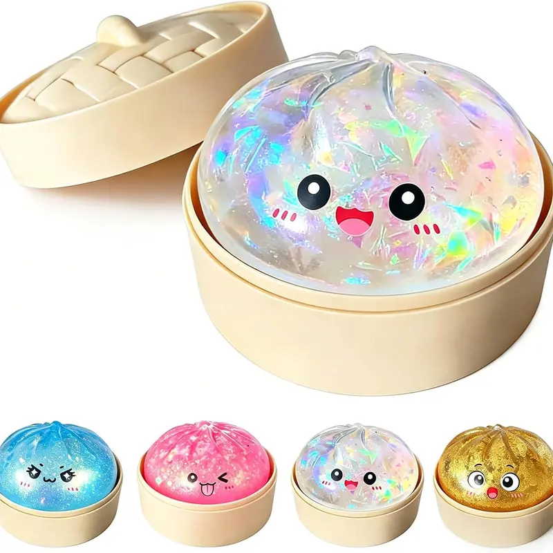 Sugar dumplings, squid, sparkling dumplings with boxes or solid colored dumplings, squid stress relieving sensory toys, soft slow rebound squeezing toys, suitable for adult Easter basket filling (random color, solid color or sparkling style, blind box)