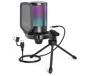 Gaming USB Microphone for PC PS5, Condenser Mic with Quick Mute, RGB Indicator, Tripod Stand, Pop Filter, Shock Mount, Gain Control for Streaming Discord Twitch Podcasts Videos- AmpliGame