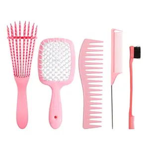 Detangling, Styling and Edging 5 piece Set Brush Comb Haircare Brow Heatless Handle Smoothing